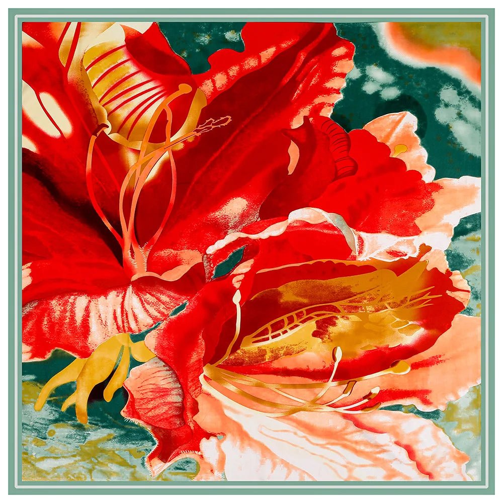 130cm 100% Silk Scarf Hand Painted Oil Painting Flowers Brand Square Scarf Fashion Design Women Shawl Bandana Kerchief Scarves2