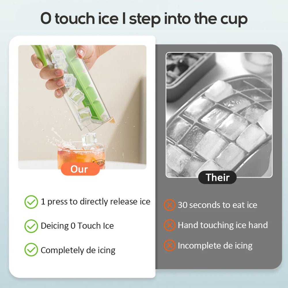 1pc Ice Cube Tray Ice mould One Handed Press Ice Cube Maker for Freezer with Lid Reusable Whiskey Ice Mold Ball Drink Ice Boxorange