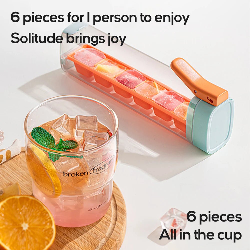 1pc Ice Cube Tray Ice mould One Handed Press Ice Cube Maker for Freezer with Lid Reusable Whiskey Ice Mold Ball Drink Ice Boxorange