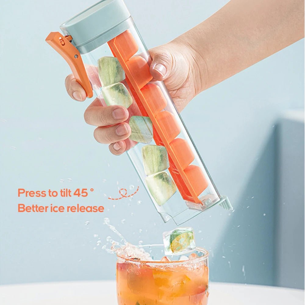 1pc Ice Cube Tray Ice mould One Handed Press Ice Cube Maker for Freezer with Lid Reusable Whiskey Ice Mold Ball Drink Ice Boxorange