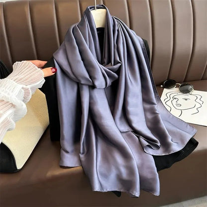 2024 Luxury Brand Spring Large Long Pashmina Women Scarf Solid Silk Shawl Wrap Lady Beach Fashion Female Bandana Cover EcharpeWT95 - 17