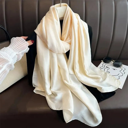 2024 Luxury Brand Spring Large Long Pashmina Women Scarf Solid Silk Shawl Wrap Lady Beach Fashion Female Bandana Cover EcharpeWT95 - 2