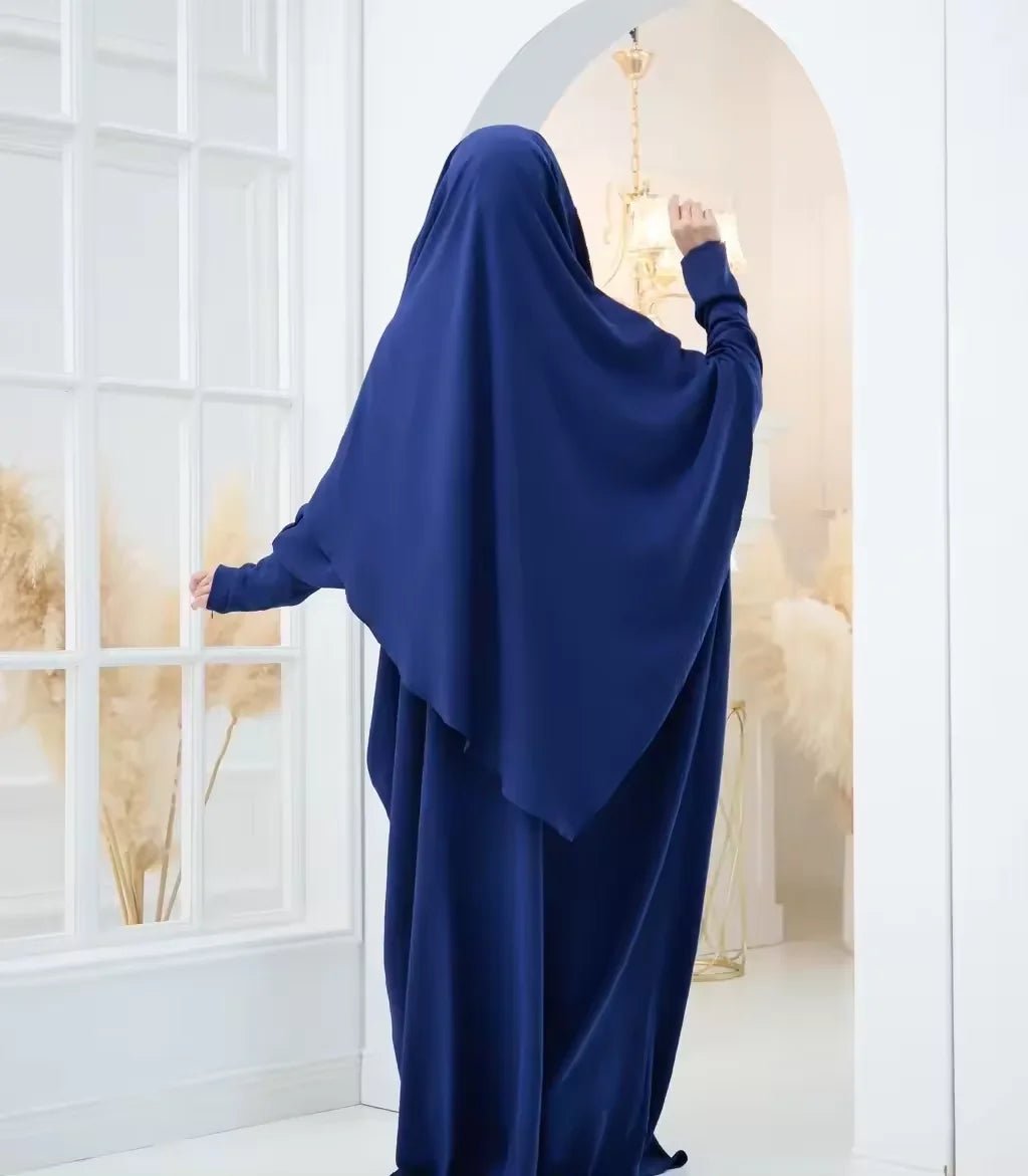 2024 New Plain Robe Headscarf Two - piece Set Ice Silk Wrinkle Loose Women's Suit Cuff Zipper Women's ClothingblackOne Size