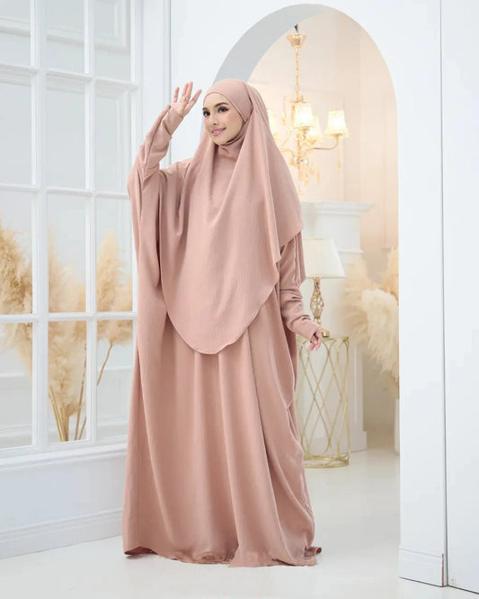 2024 New Plain Robe Headscarf Two - piece Set Ice Silk Wrinkle Loose Women's Suit Cuff Zipper Women's ClothingblackOne Size