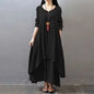 2024 Spring Autumn New Two - piece Illusion Long Dress Artistic Wide Hemming Hemp Dress Loose Fit Long Sleeve Cotton Hemp Skirt4XLblack