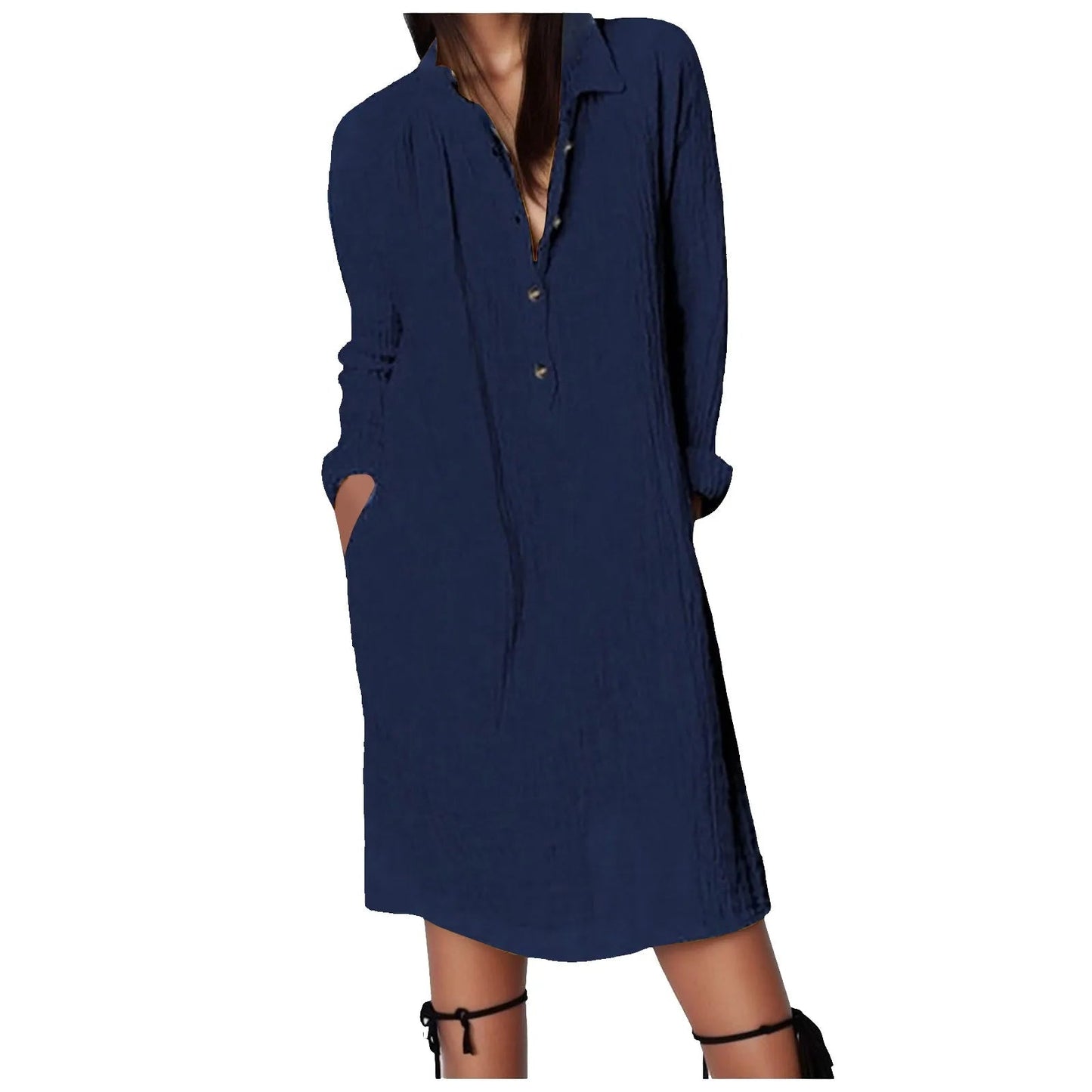 2024 Spring Summer Women's Dress Solid Oversize Casual Button Long Dresses Female Trendy Loose Fashion Beach Ladies ClothingBlueXL