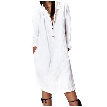 2024 Spring Summer Women's Dress Solid Oversize Casual Button Long Dresses Female Trendy Loose Fashion Beach Ladies ClothingWhiteL