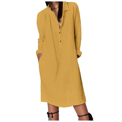 2024 Spring Summer Women's Dress Solid Oversize Casual Button Long Dresses Female Trendy Loose Fashion Beach Ladies ClothingYellowM