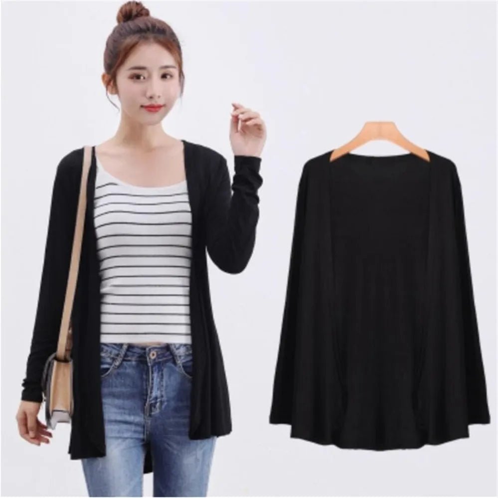 2024 Summer Autumn Korean Women Modal Cardigan Ladies Shawl Female Cotton Sweater Cardigans Long Sleeve Women Casual Thin CoatsblackOne Size