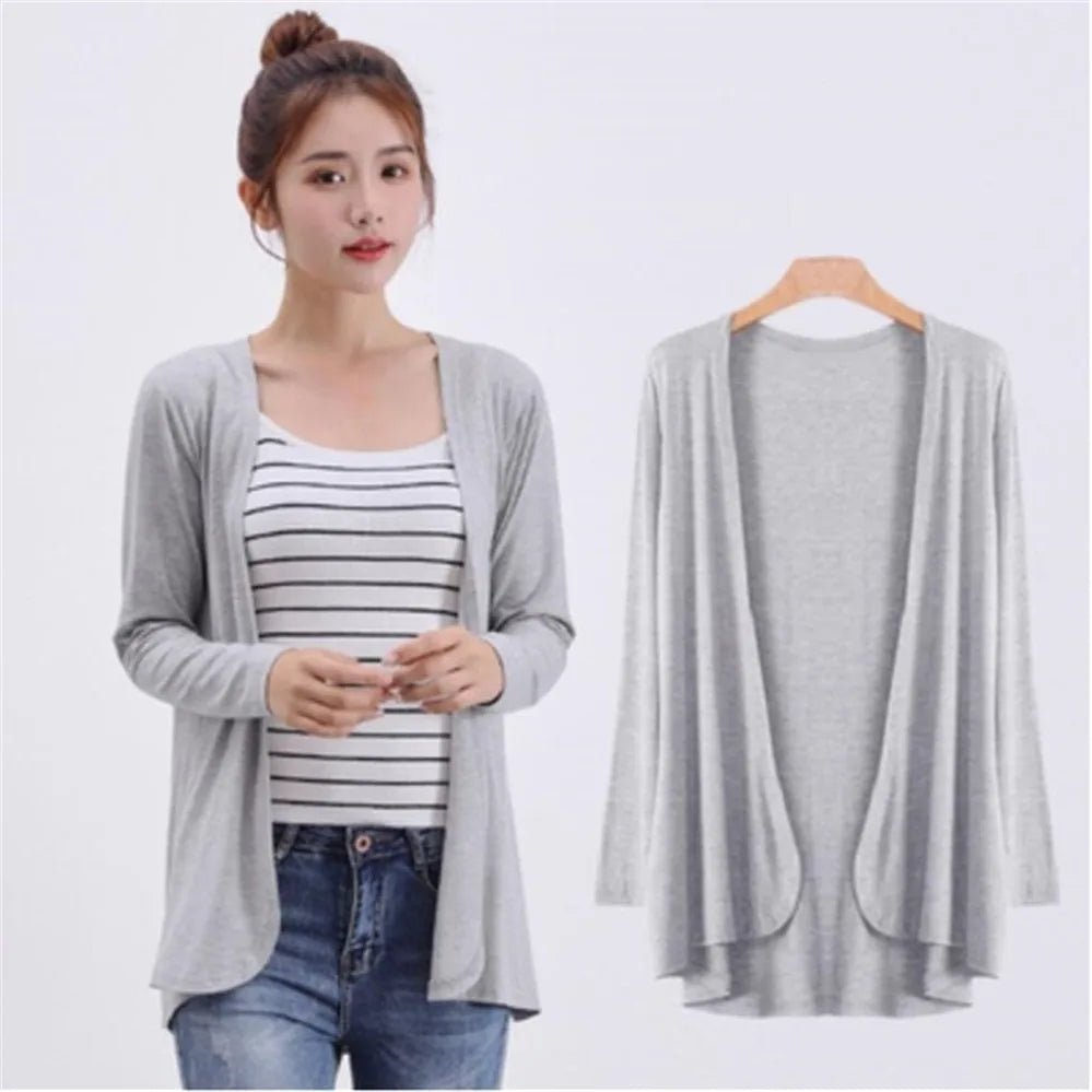 2024 Summer Autumn Korean Women Modal Cardigan Ladies Shawl Female Cotton Sweater Cardigans Long Sleeve Women Casual Thin CoatsblueOne Size