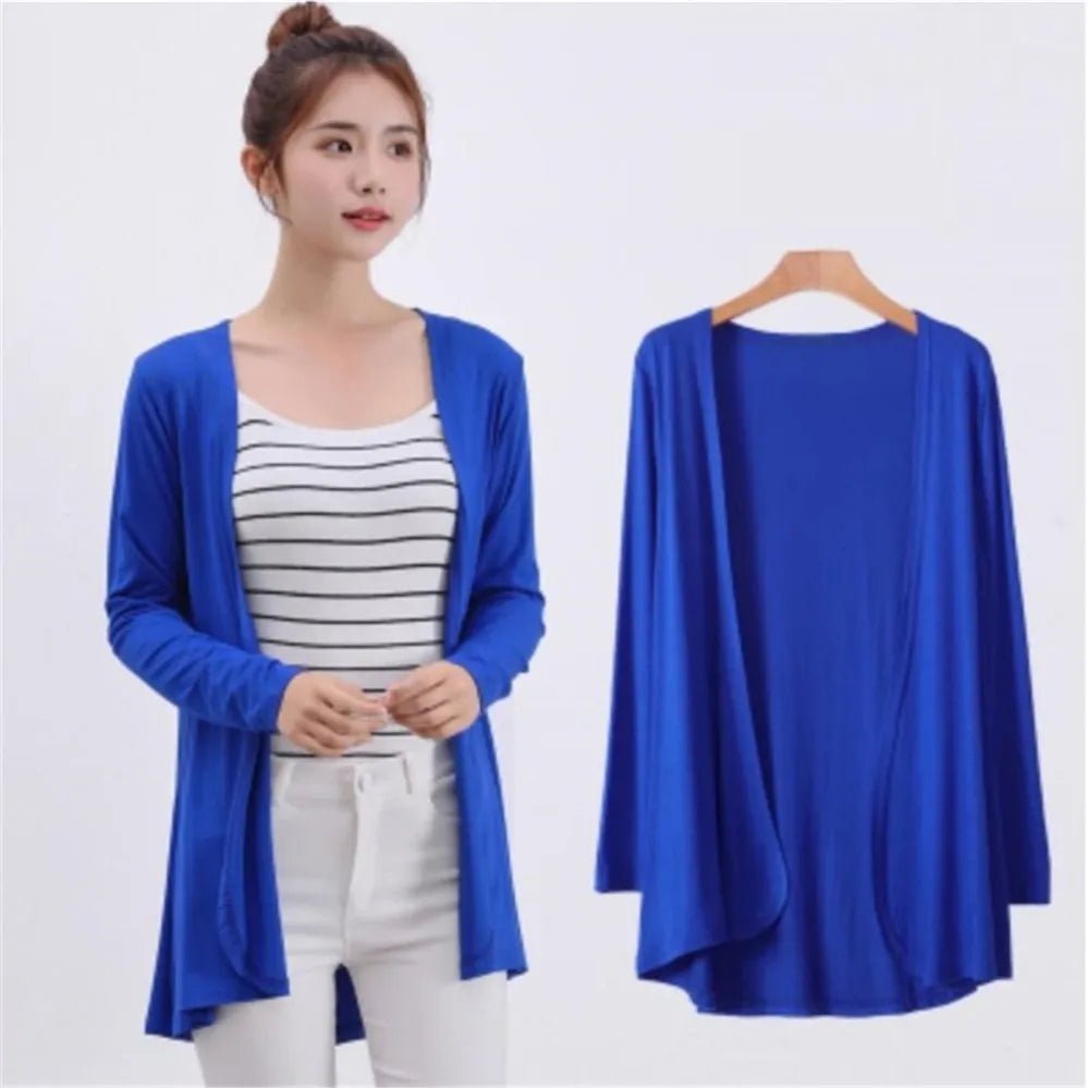 2024 Summer Autumn Korean Women Modal Cardigan Ladies Shawl Female Cotton Sweater Cardigans Long Sleeve Women Casual Thin CoatsblueOne Size