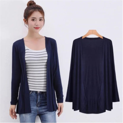 2024 Summer Autumn Korean Women Modal Cardigan Ladies Shawl Female Cotton Sweater Cardigans Long Sleeve Women Casual Thin CoatsblueOne Size