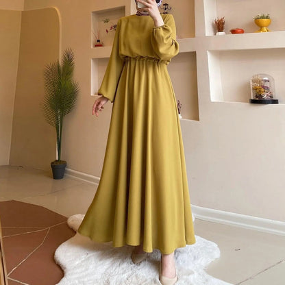 2024 Summer Dress Loose Long Sleeve A - line Skirt RobeYellowMCN