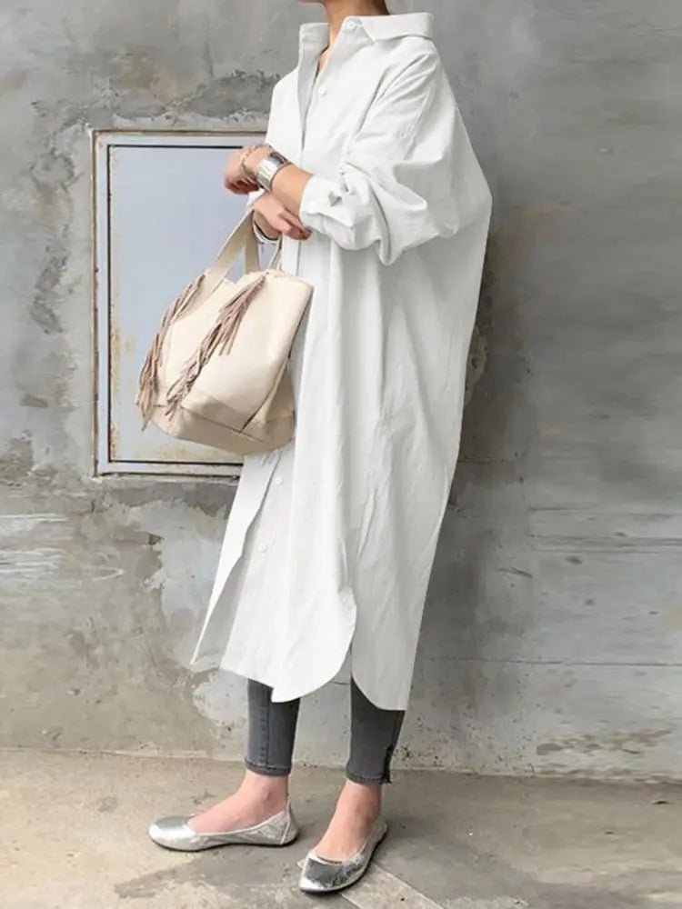 2024 ZANZEA Women Fashion Solid Shirtdress Casual Long Sleeve Sundress Elegant Office Work OL Vestidos Female Lapel Button RobeWHITEXXXL