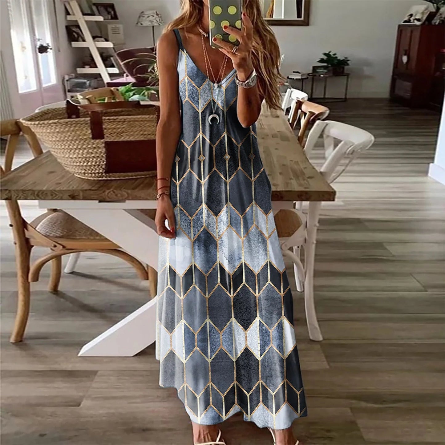 2024Women's Summer Casual Printed Camisole Vest Dress Long DressQZ20210328 - huiseXXL