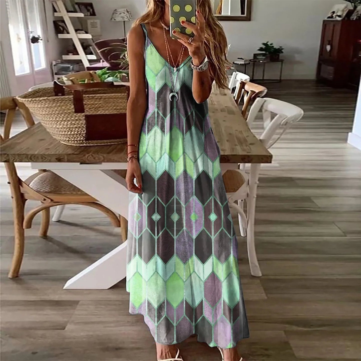 2024Women's Summer Casual Printed Camisole Vest Dress Long DressQZ20210328 - lvseL