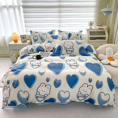 3pcs Bedding Printing Skin - friendly Cotton Quilt Cover Student Dormitory Home Single And Double Bed Quilt Cover PillowcaseColour 3135X200cm