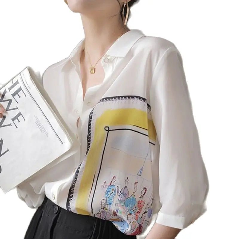 3XL 4XL Chiffon Women Shirts And Blouses Cardigan Tops Casual White Long Sleeve Loose Big Size Roupas Feminina camisas y blusasA62 - 6686M