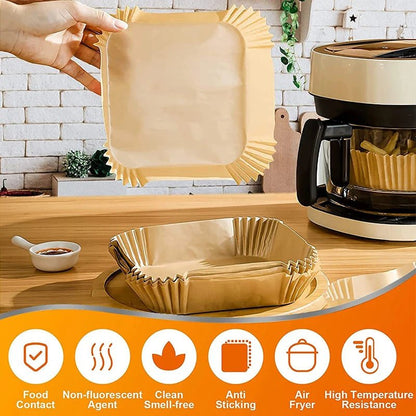 50/100Pcs Air Fryer Disposable Paper Air Fryer Accessories Square Round Oil - proof Liner Non - Stick Mat for Kitchen Oven Baking50PCS Square