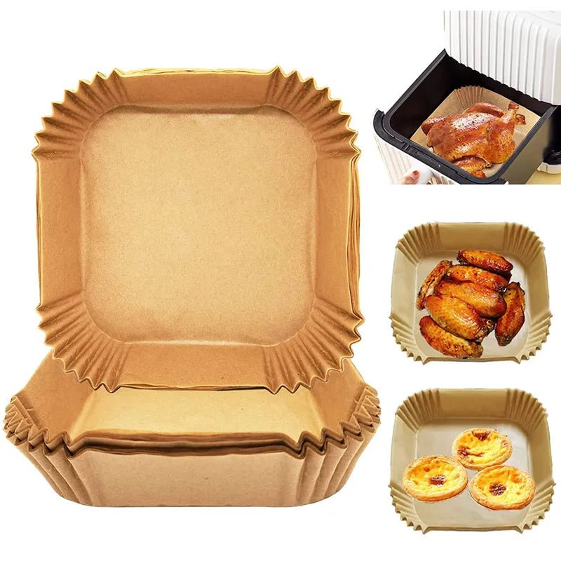 50/100Pcs Air Fryer Disposable Paper Air Fryer Accessories Square Round Oil - proof Liner Non - Stick Mat for Kitchen Oven Baking50PCS Square