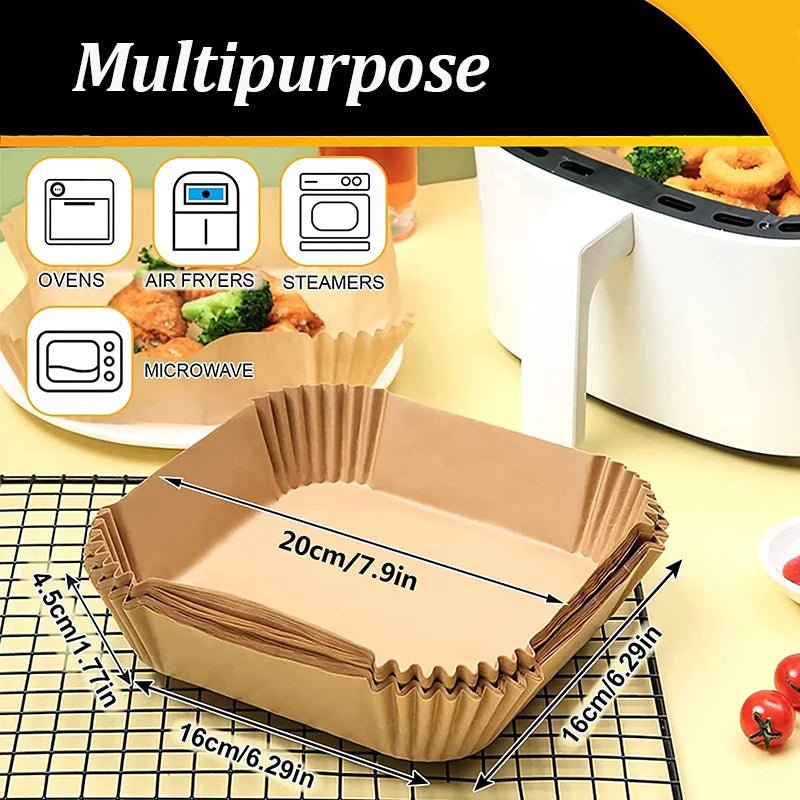 50/100Pcs Air Fryer Disposable Paper Air Fryer Accessories Square Round Oil - proof Liner Non - Stick Mat for Kitchen Oven Baking50PCS Square