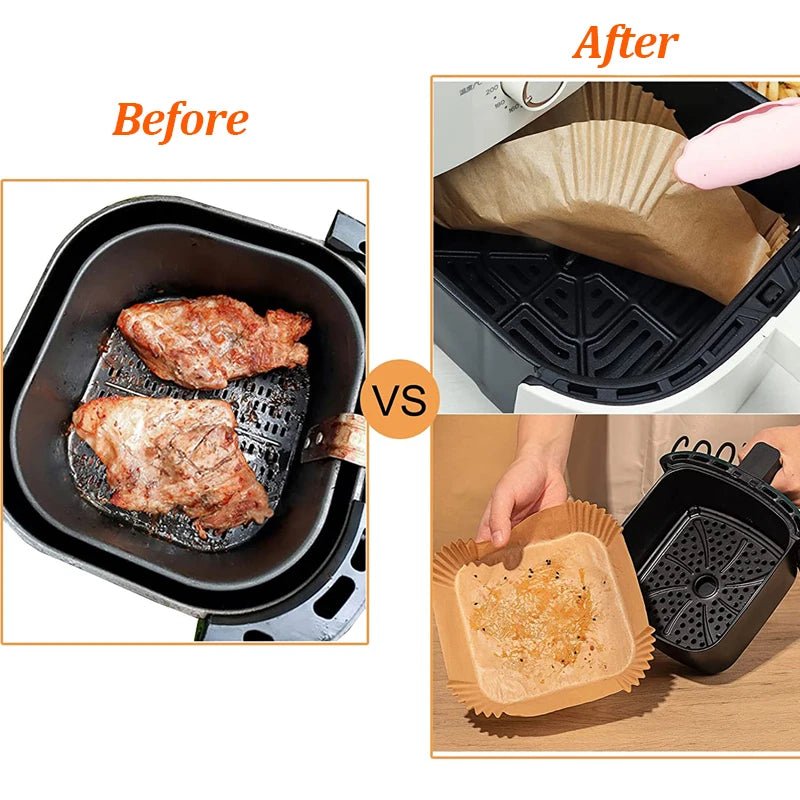 50/100Pcs Air Fryer Disposable Paper Air Fryer Accessories Square Round Oil - proof Liner Non - Stick Mat for Kitchen Oven Baking50PCS Square