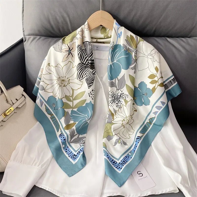 90*90cm Women's Square Silk Satin Polyester Scarf Flower Printed Shawls Hijab Four Seasons Bandanna90x90cmPink