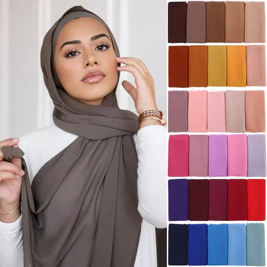 Muslim Chiffon Hijab Scarf Women Long Solid Color Head Wrap For Women Hijabs Scarves Ladies Muslim Veil Jersey HijabsBlack