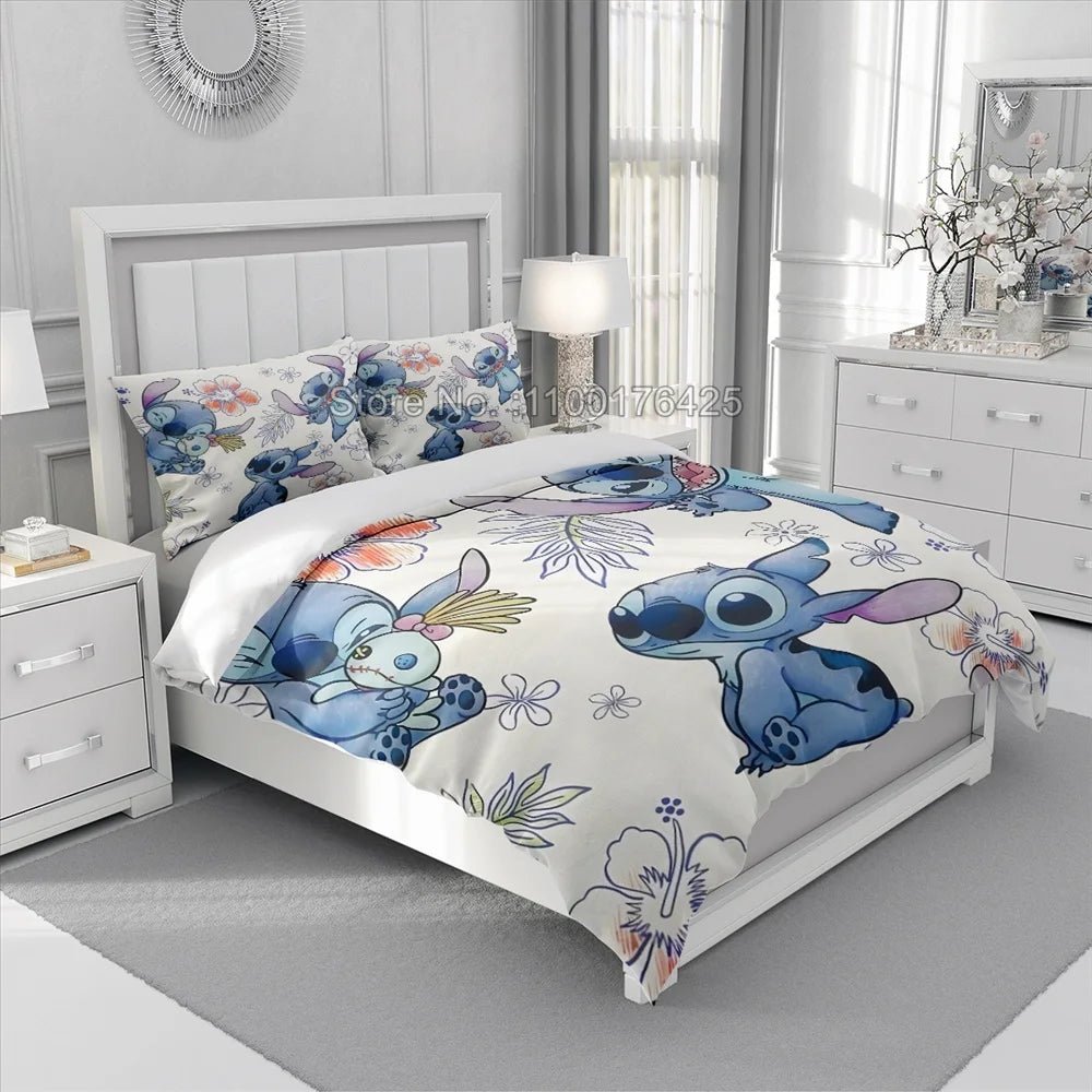 Anime Stitch Bedding Set 3D Cartoon Printed Quilt Duvet Cover Set Pillowcase Kids Beddroom Comfortable Home DecorAEU - Double(200x200cm)