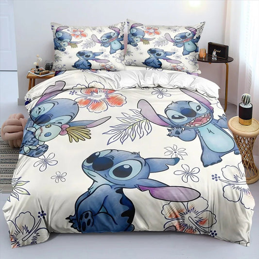 Anime Stitch Bedding Set 3D Cartoon Printed Quilt Duvet Cover Set Pillowcase Kids Beddroom Comfortable Home DecorAEU - Double(200x200cm)