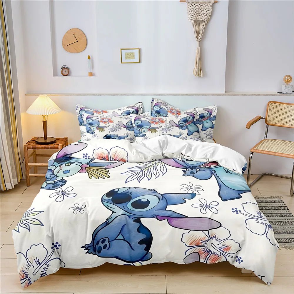 Anime Stitch Bedding Set 3D Cartoon Printed Quilt Duvet Cover Set Pillowcase Kids Beddroom Comfortable Home DecorAEU - Double(200x200cm)