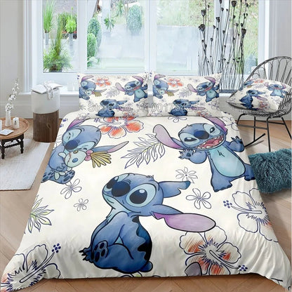 Anime Stitch Bedding Set 3D Cartoon Printed Quilt Duvet Cover Set Pillowcase Kids Beddroom Comfortable Home DecorAEU - Double(200x200cm)