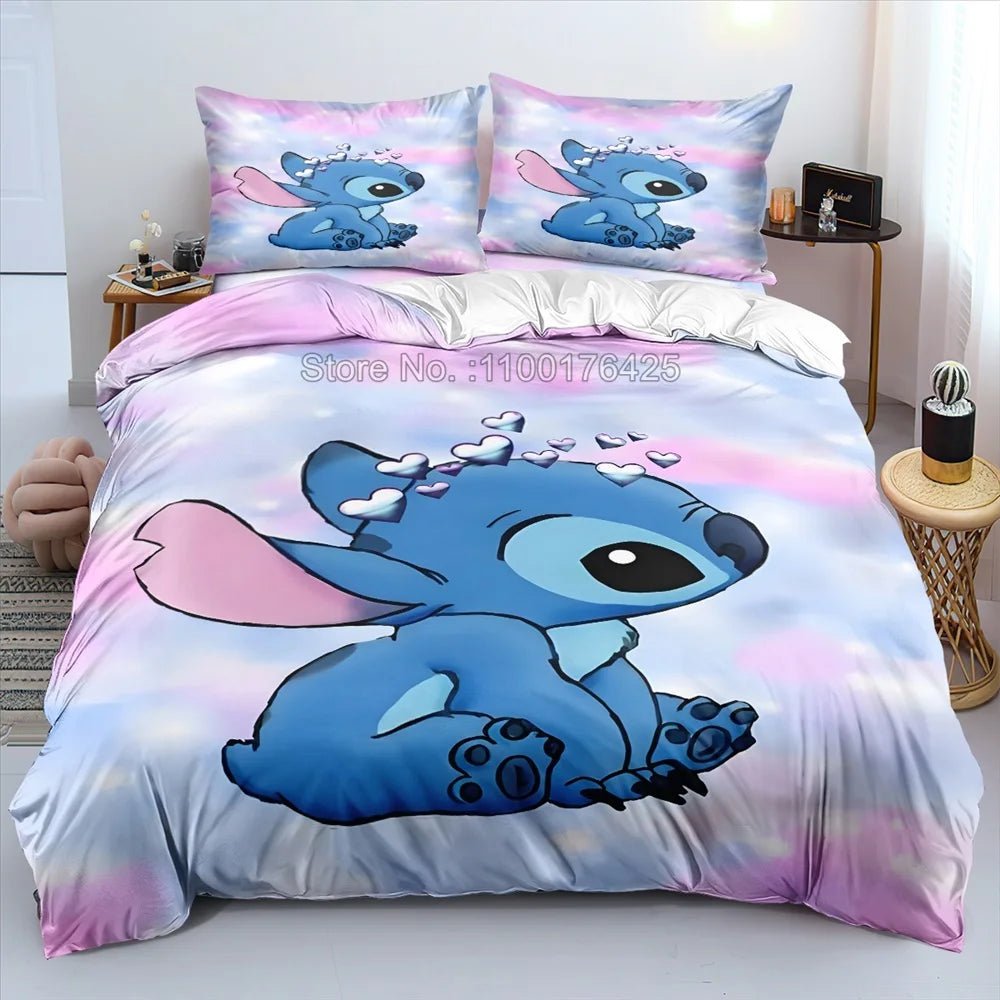 Anime Stitch Bedding Set 3D Cartoon Printed Quilt Duvet Cover Set Pillowcase Kids Beddroom Comfortable Home DecorBEU - King(240x220cm)