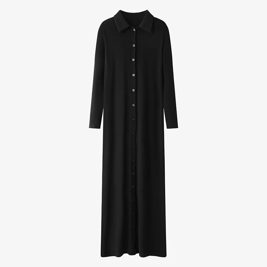 AS 2024 maxi dress button design woman clothes full sleeve Ankle Length comfortable ribbing clothing ( Ship out in 1 day)blackXXL