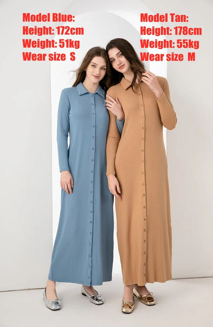 AS 2024 maxi dress button design woman clothes full sleeve Ankle Length comfortable ribbing clothing ( Ship out in 1 day)olive greenM