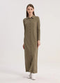 AS 2024 maxi dress button design woman clothes full sleeve Ankle Length comfortable ribbing clothing ( Ship out in 1 day)olive greenM