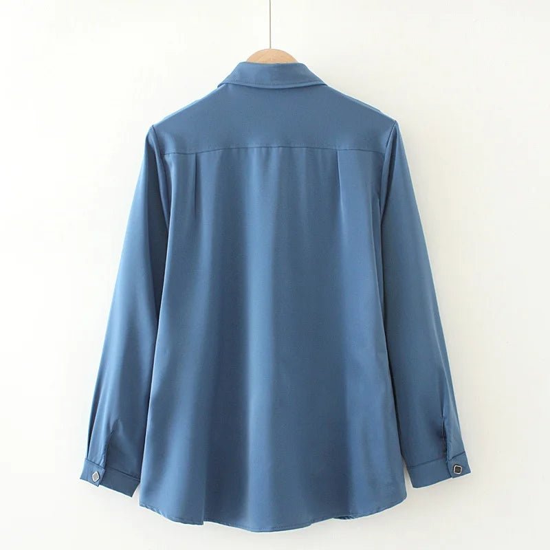 Autumn Women Shirts Ladies Solid Satin Tops Female Long Sleeve Blouses Loose Plus Size Clothing F32 F196Blue4XL