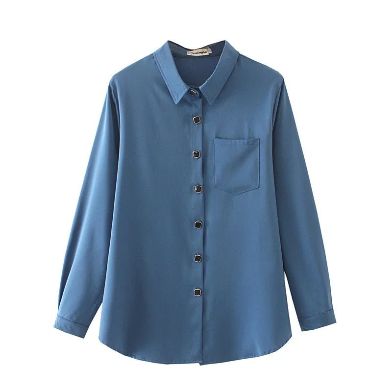 Autumn Women Shirts Ladies Solid Satin Tops Female Long Sleeve Blouses Loose Plus Size Clothing F32 F196Blue4XL