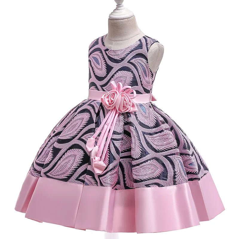 Baby Girls Flower Striped Dress For Girls Floral Wedding Party Dresses Kids Princess Christmas Dress Children Girls ClothingXD506 - Pink10