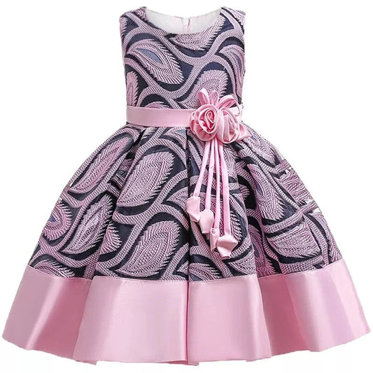 Baby Girls Flower Striped Dress For Girls Floral Wedding Party Dresses Kids Princess Christmas Dress Children Girls ClothingXD506 - Pink10