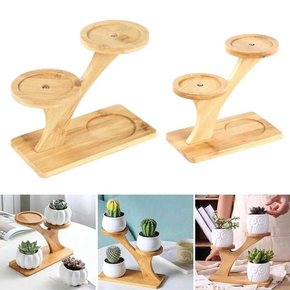 Bamboo Wood Tray 3 - Layers Flowerpot Holder,Plants Stand Home Decoration Gardening Supplies Succulents Bonsai Organizer9cmx16cm