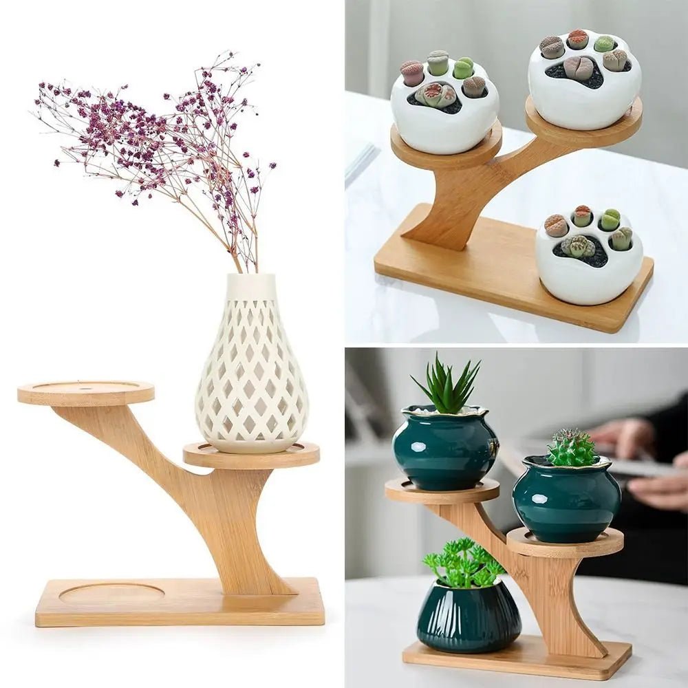 Bamboo Wood Tray 3 - Layers Flowerpot Holder,Plants Stand Home Decoration Gardening Supplies Succulents Bonsai Organizer9cmx16cm