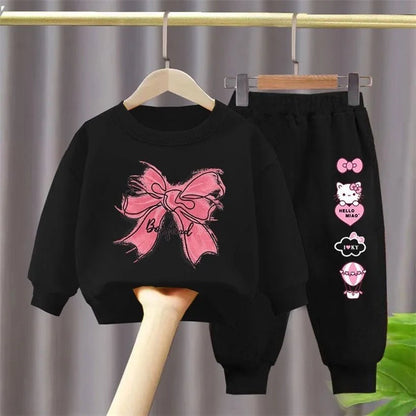 Children Girls Sets Sweatshirt Baby Girl Clothes Hoodie Kids Clothing Set 2pcs Fashion Suits Toddler Cotton Long Sleeve Pantsblack90cm 2T