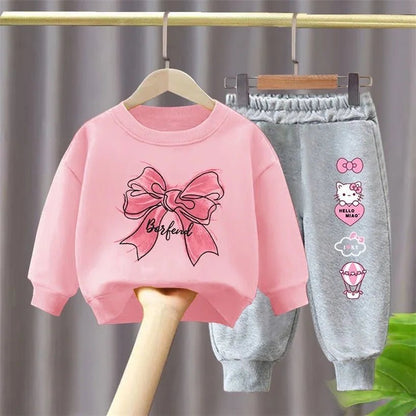 Children Girls Sets Sweatshirt Baby Girl Clothes Hoodie Kids Clothing Set 2pcs Fashion Suits Toddler Cotton Long Sleeve Pantspink gray90cm 2T