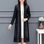 Commute Gauze Jacquard Weave Open Stitch Spring Summer Casual Long Sleeve Women's Clothing Stylish Spliced Straight Midi BlouseblackXXXL