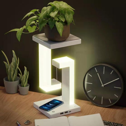 Creative Smartphone Wireless Charging Suspension Table Lamp Balance Lamp Floating For Home BedroomWhite classic