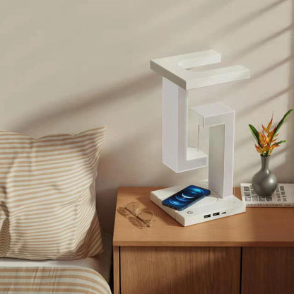 Creative Smartphone Wireless Charging Suspension Table Lamp Balance Lamp Floating For Home BedroomWhite classic