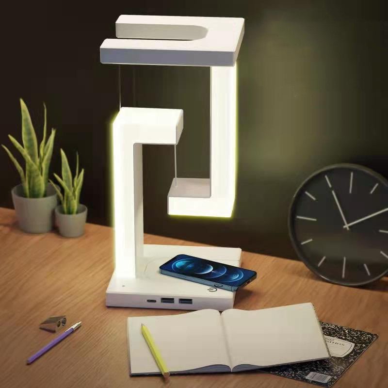 Creative Smartphone Wireless Charging Suspension Table Lamp Balance Lamp Floating For Home BedroomWhite classic