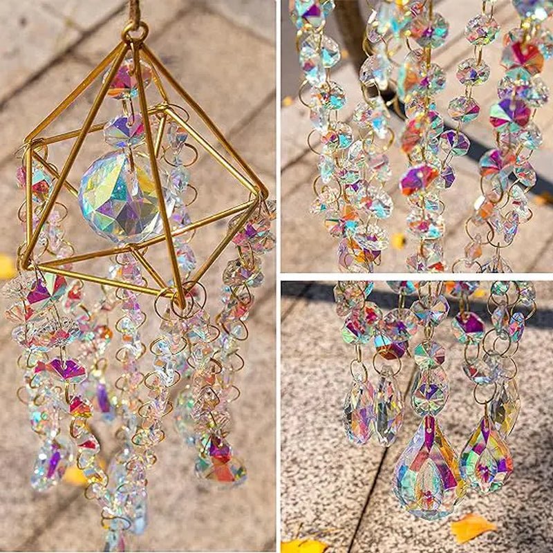 Crystal Suncatchers Hanging Wind Chime Style Garden Suncatcher Rainbow Maker Handmade Gold Plated SuncatcherDefaultHome Supplies