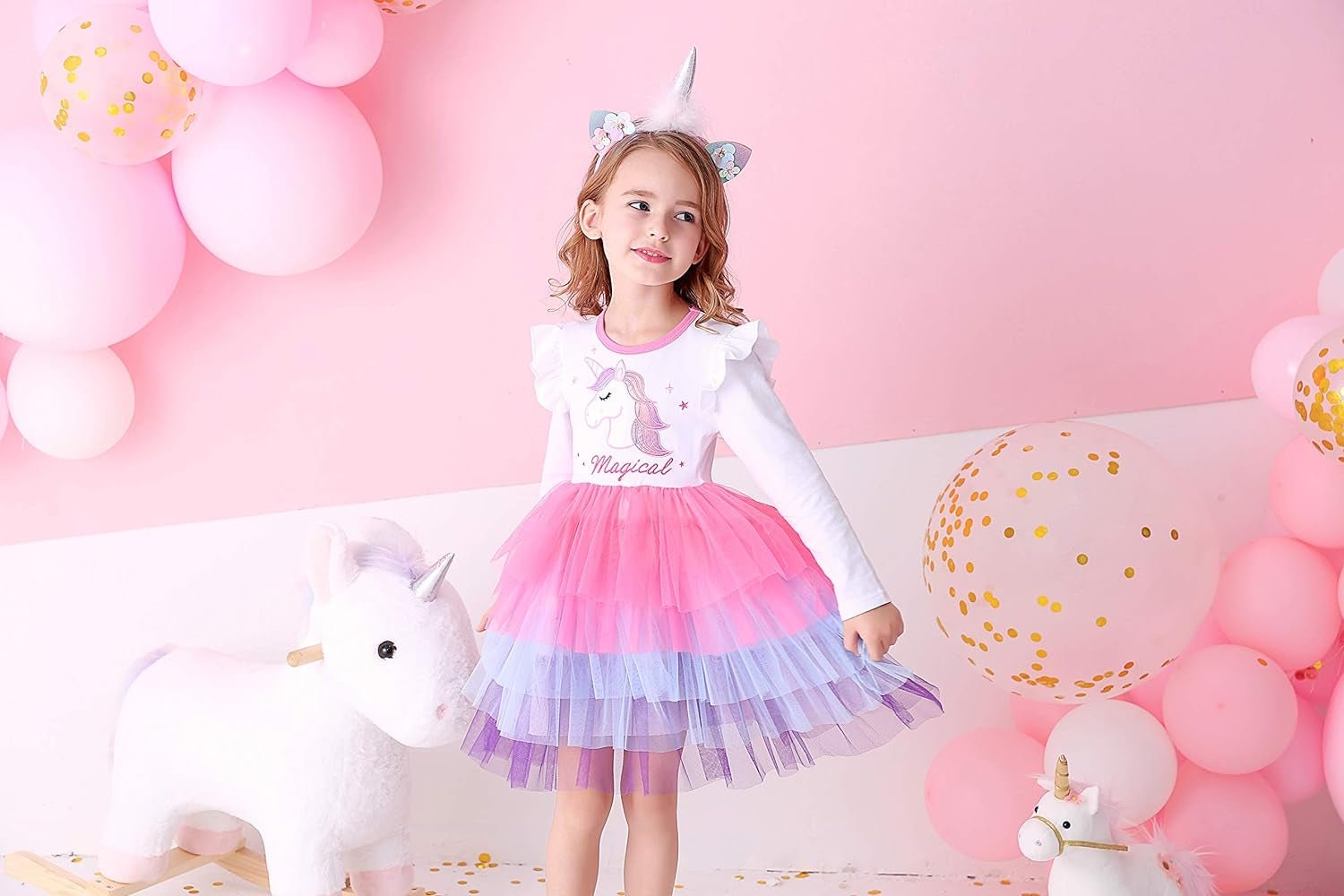 DXTON Girl Winter Dress for Toddler Tutu Dresses Long Sleeve Outfits 2 - 8TLh4980White5TCasualClothingDresses